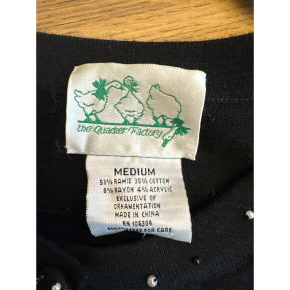 Quacker Factory Womens Medium Black Beaded Cardigan Sweater Pearls NWT - Picture 3 of 4